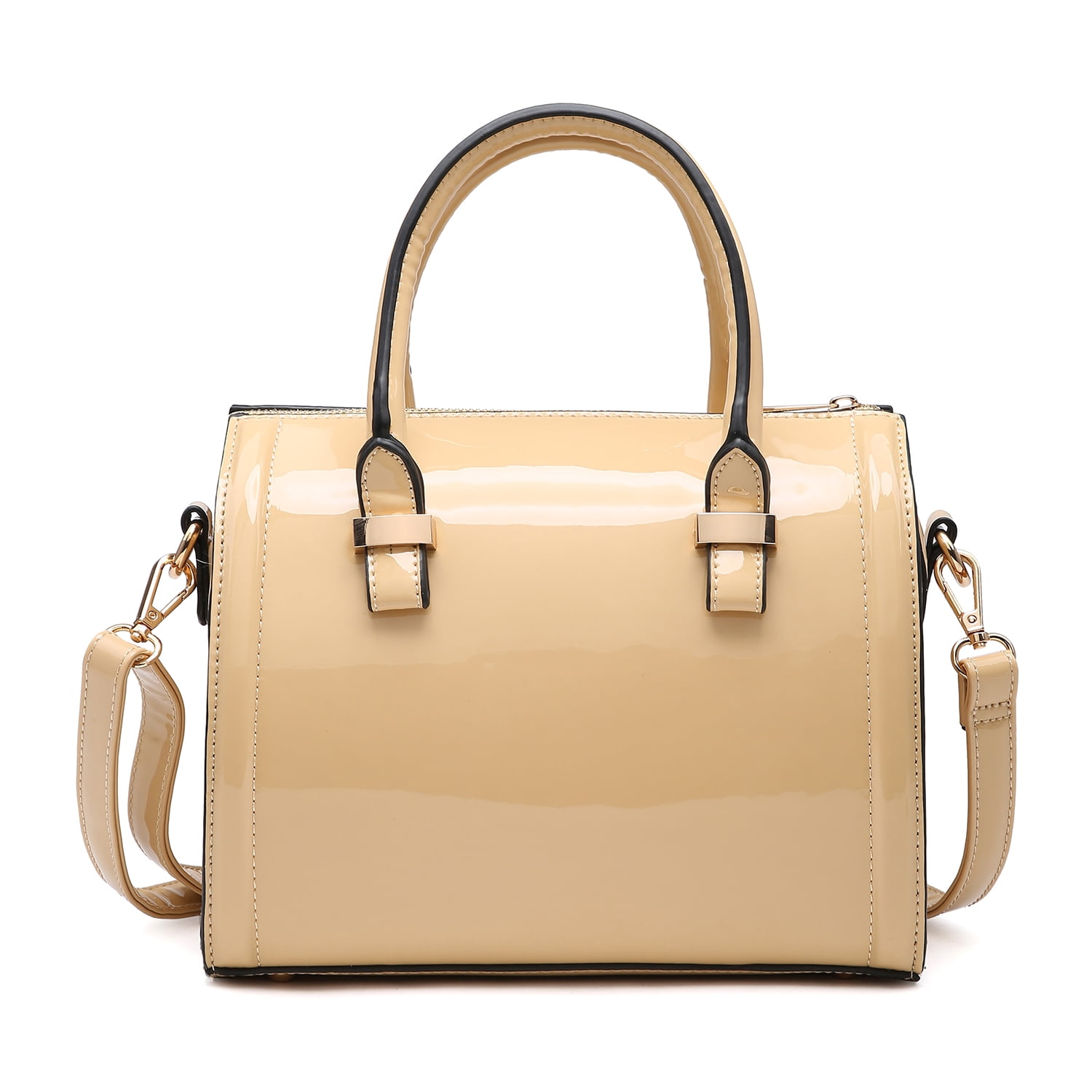 Shiny Patent Faux Leather Handbags Barrel Top Handle Purse Satchel Bag Shoulder Bag for Women