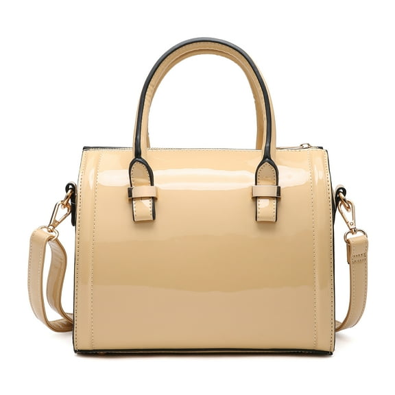 Shiny Patent Faux Leather Handbags Barrel Top Handle Purse Satchel Bag Shoulder Bag for Women