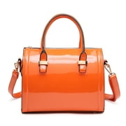 Shiny Patent Faux Leather Handbags Barrel Top Handle Purse Satchel Bag Shoulder Bag for Women