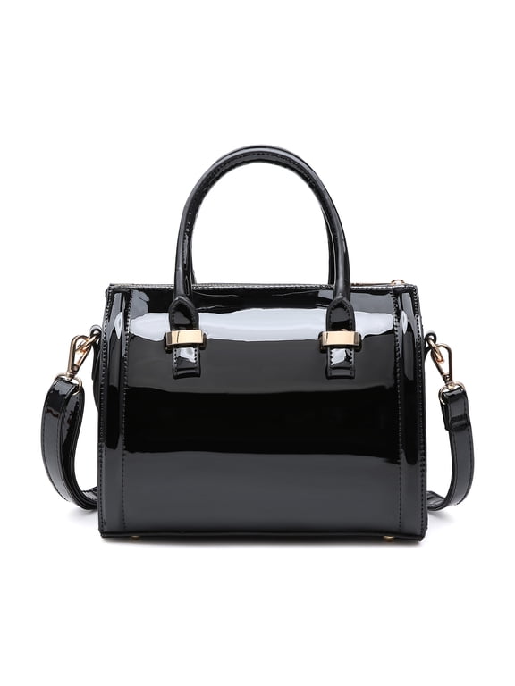 Shiny Patent Faux Leather Handbags Barrel Top Handle Purse Satchel Bag Shoulder Bag for Women