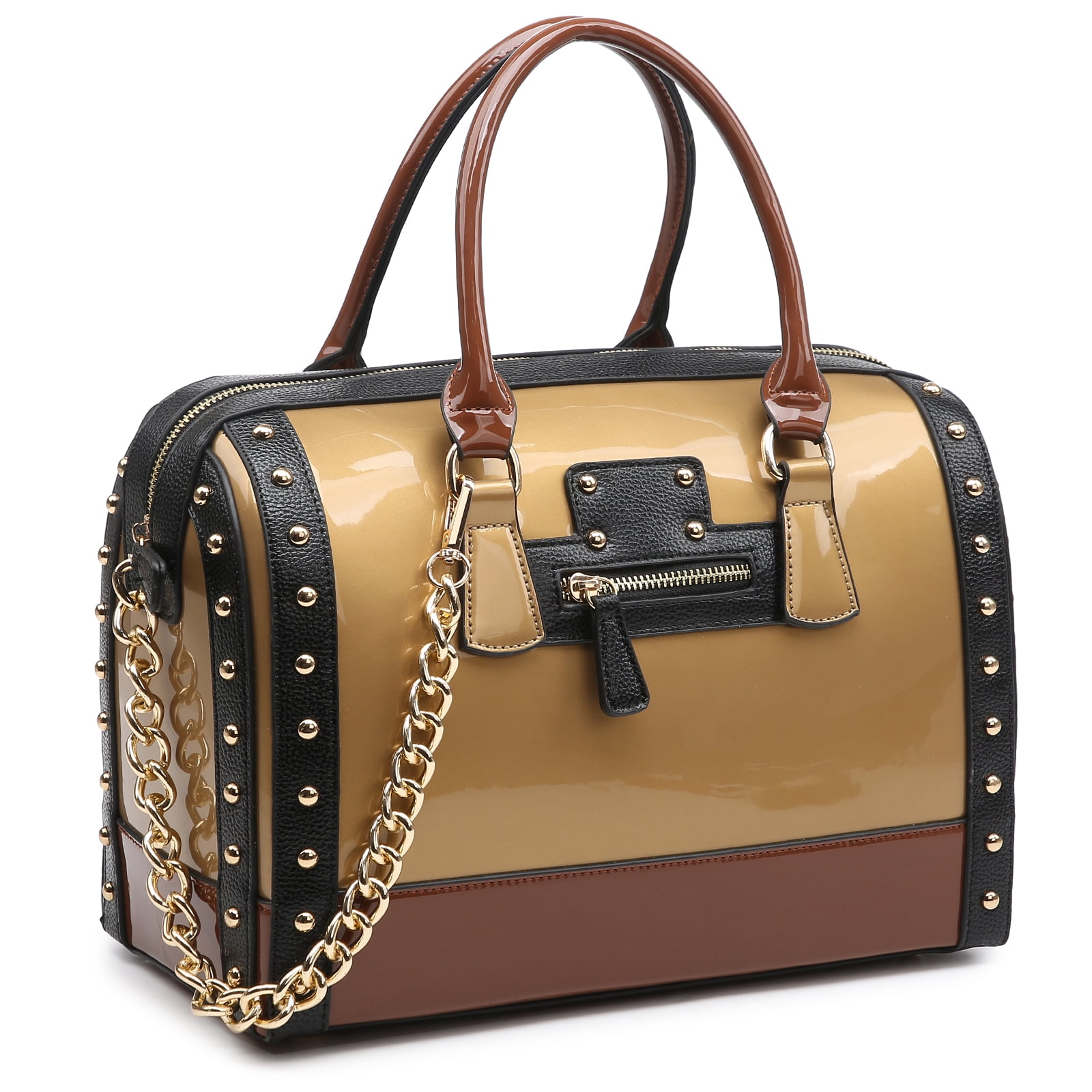 Shiny Patent Faux Leather Handbags Barrel Top Handle Satchel Bag Shoulder Bag for Women