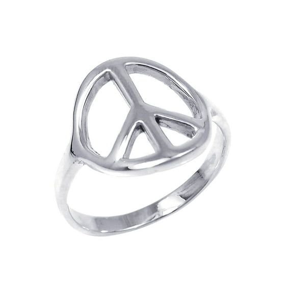 Shiny Peace Sign .925 Silver Ring-6
