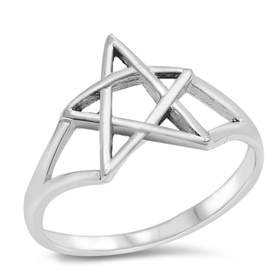 Shiny Pentagram Star Open Ring .925 Sterling Silver Band Jewelry Female Male Unisex Size 6