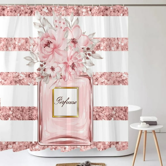 Shiny Pink Gold Fashion Makeup Shower Curtain Flowers Bath Curtain Polyester Bathroom Curtain Home Decor with