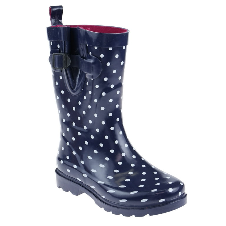 Capelli New York Shiny Printed Stray Dots Rubber Mid Calf Women Rain Boot Women s Size 6 Blue