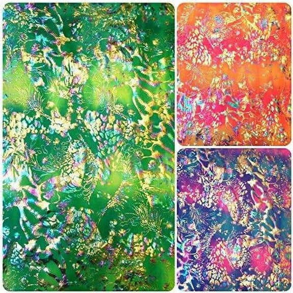 Shiny Rainbow Abstract Pattern On Bright Crease Stretch Nylon Spandex Fabric By The Yard (Lime Green)