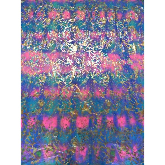 Shiny Rainbow Foil Abstract Pattern on Bright Crease Stretch Nylon Spandex Fabric by The Yard (Hot Pink/Turquoise)