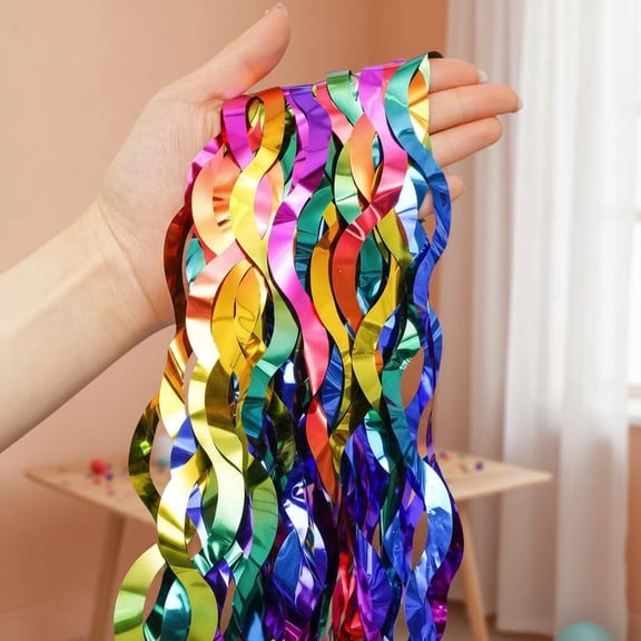 Shiny Rainbow Foil Fringe Curtain Wavy Rainbow Tinsel Streamer Backdrop for Party Decorations Birthday Wedding Graduation 2 Packs
