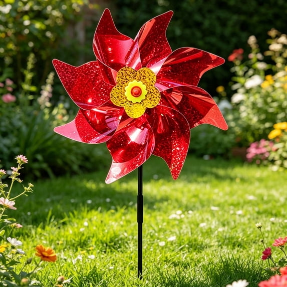 Shiny Reflective Wind Spinner Pinwheel, Holographic Bird Repellent Garden Decor, Colorful Laser Windmill for Yard, Patio, and Outdoor Landscaping