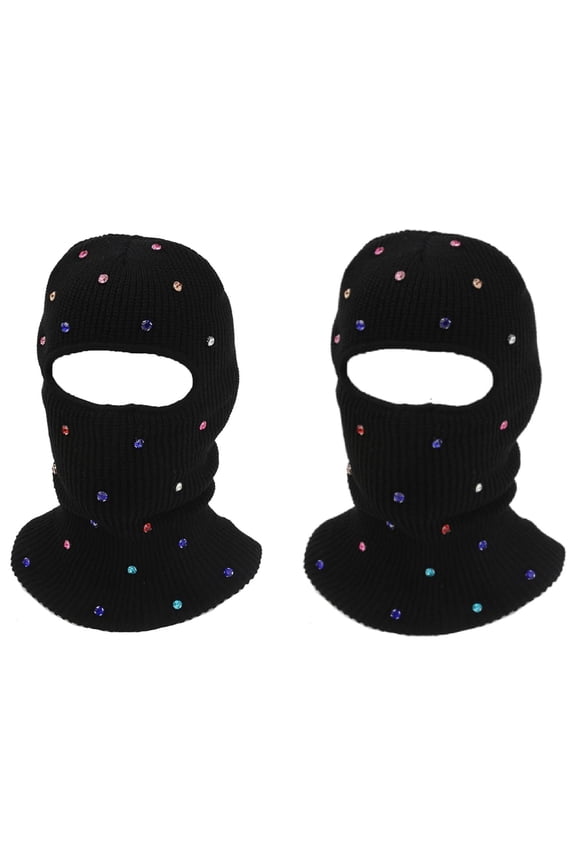 Shiny Rhinestone Balaclava - Full Face Winter Mask for Men Women, Windproof for Cycling Skiing(LR Black 2 PCS)