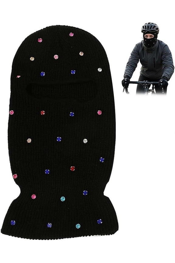 Shiny Rhinestone Balaclava - Winter Warm Knitted Full Face Mask, 4-in-1 Convertible for Cycling Skiing Women Men