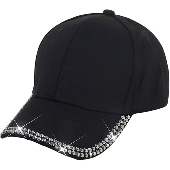 Shiny Rhinestone Brim Baseball Cap for Women Girls Bling Hats Sparkle Ponycap Trucker Hat Summer Outdoors Sun Cap