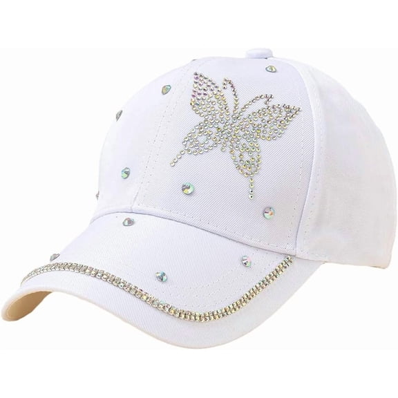 Shiny Rhinestone Brim Butterfly Dad Hat Adjustable Hat for Women Hip Hop Hat Outdoor Casual Trendy Baseball Cap