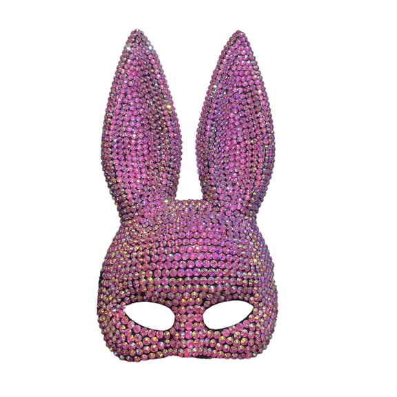 Shiny Rhinestone Bunny Mask,Half Face Glitter Rabbit Mak,Sexy Women Rabbit Masks for Halloween Christmas Party