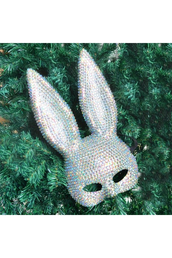 Shiny Rhinestone Bunny Mask,Half Face Glitter Rabbit Mak,Sexy Women Rabbit Masks for Halloween Christmas Party
