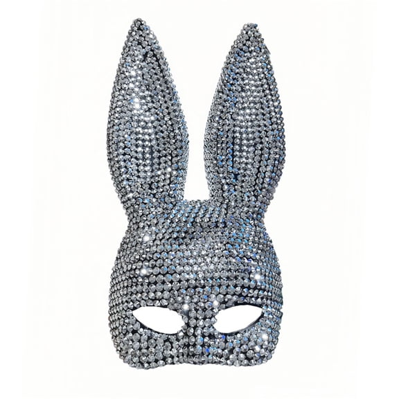 Shiny Rhinestone Bunny Mask,Half Face Glitter Rabbit Mak,Sexy Women Rabbit Masks for Halloween Christmas Party