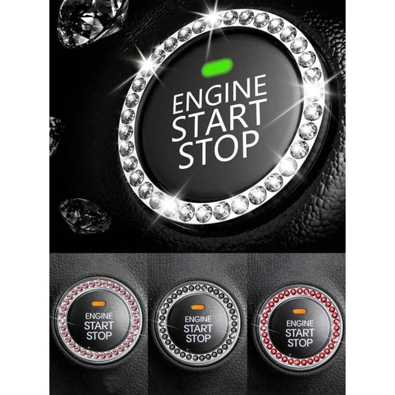 Shiny Rhinestone Car Ignition Start Button Ring Crystal Bling Interior Decoration Sticker for Women