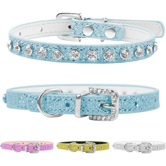 ‌Shiny Rhinestone Pet Collar - Adjustable PU Leather Dog & Cat Collar with Bling, Sparkling Fashion Accessory for Small Dogs