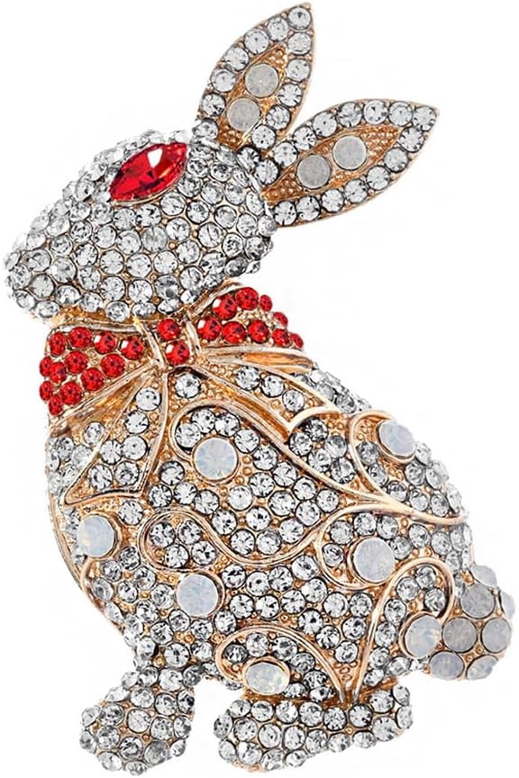 Shiny Rhinestone Rabbit Brooch Pin for Women Gold Plated Fashion Crystal Bunny Animal Brooches Lapel Pins Dainty Graduation Honors Easter Jewelry for Daughter Teacher Students