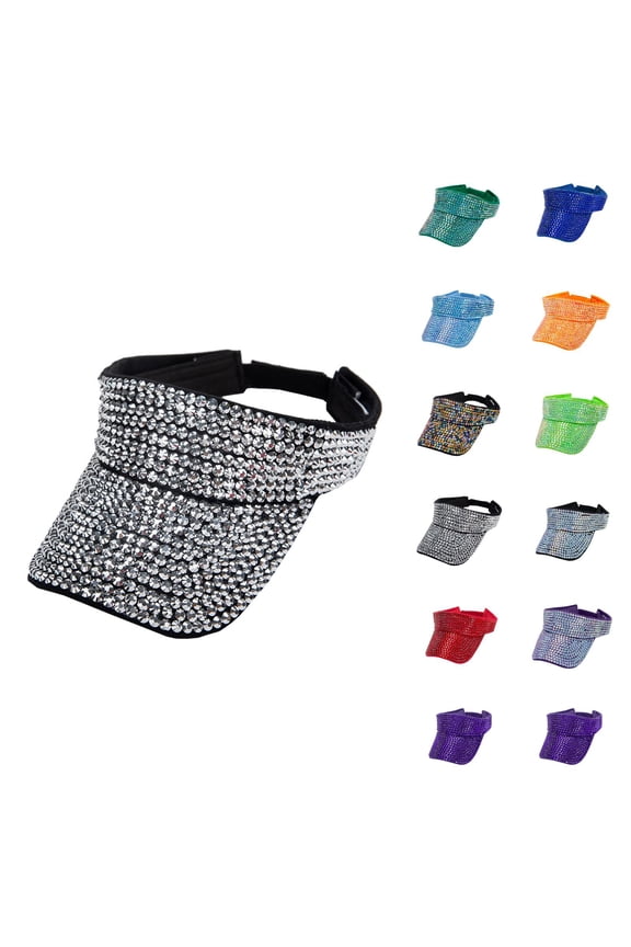 Shiny Rhinestones Sun Visor Hat for Men Women Summer Adjustable Visor Caps