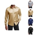 thumbnail image 1 of Shiny Satin Shirts for Men Long Sleeve Button Down Collared Business Casual Dress Shirt Formal Work Shirts, 1 of 9