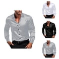 thumbnail image 1 of Shiny Satin Shirts for Men Long Sleeve Button Down Collared Dress Shirt Business Casual Formal Wedding Shirts, 1 of 8