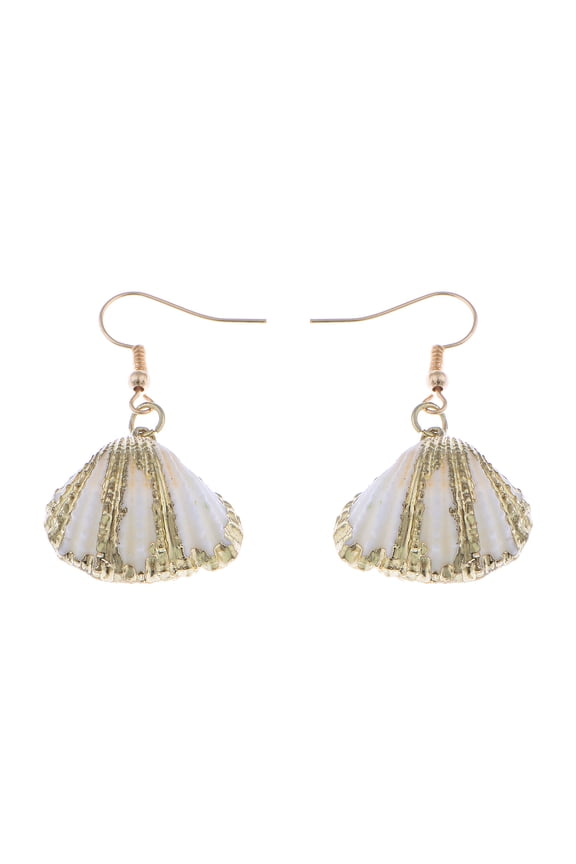 Shiny Sea Shell Earring Enamel Pearl White Body Scallop Conch Pendant Studs