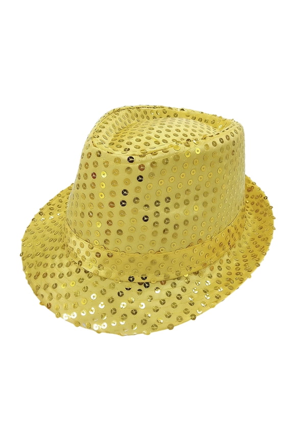Shiny Sequin Fedora Hat, Unisex Performance Stage Cap for Parties, Dances and Events, Sparkling Costume Accessory Gold
