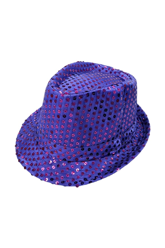 Shiny Sequin Fedora Hat, Unisex Performance Stage Cap for Parties, Dances and Events, Sparkling Costume Accessory Purple