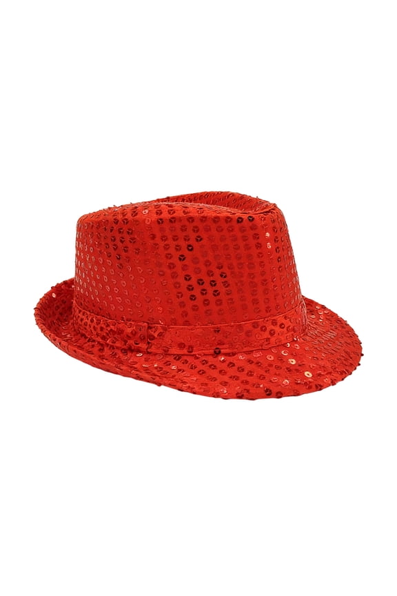 Shiny Sequin Fedora Hat, Unisex Performance Stage Cap for Parties, Dances and Events, Sparkling Costume Accessory Red