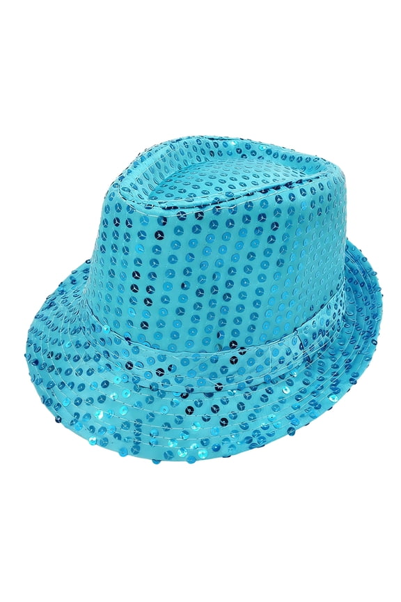 Shiny Sequin Fedora Hat, Unisex Performance Stage Cap for Parties, Dances and Events, Sparkling Costume Accessory Sky Blue