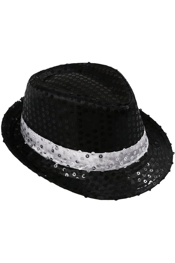 Shiny Sequin Fedora Hat, Unisex Performance Stage Cap for Parties, Dances and Events, Sparkling Costume Accessory White