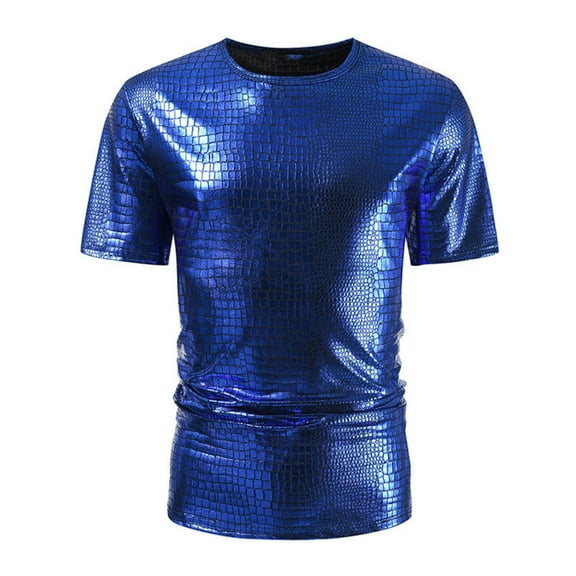 Shiny Sequin Shirts for Men Funny Hip Hop Night Club Outfits Fashion Short Sleeve Crewneck Party Shirts for Summer