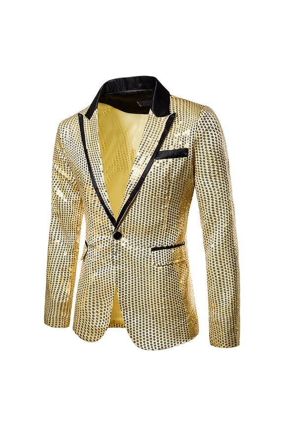 Shiny Sequin Suit Jacket For Men Collar One Button Slim Fit Glitter Blazer With Pockets Party Nightclub Wedding Suit Jacket