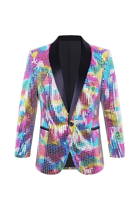 Shiny Sequin Tuxedo Jacket Formal Evening Party Disco Dance Celebration Attire