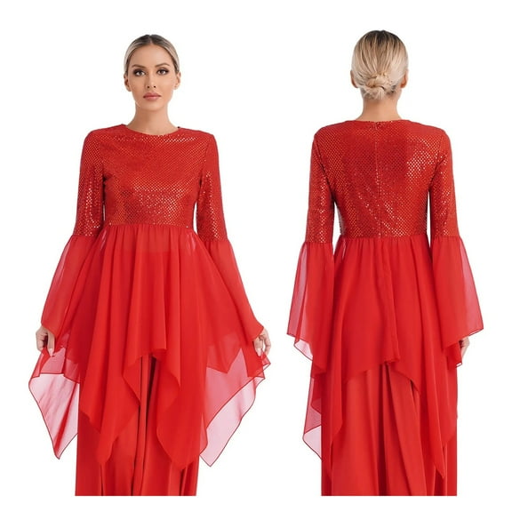 Shiny Sequins Liturgical Lyrical Dance Performance Dress For Womens Patchwork Worship Tunic