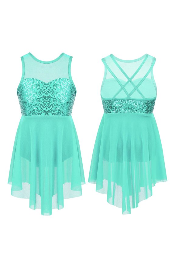 Shiny Sequins Sleeveless Mesh Tulle Lyrical Dance