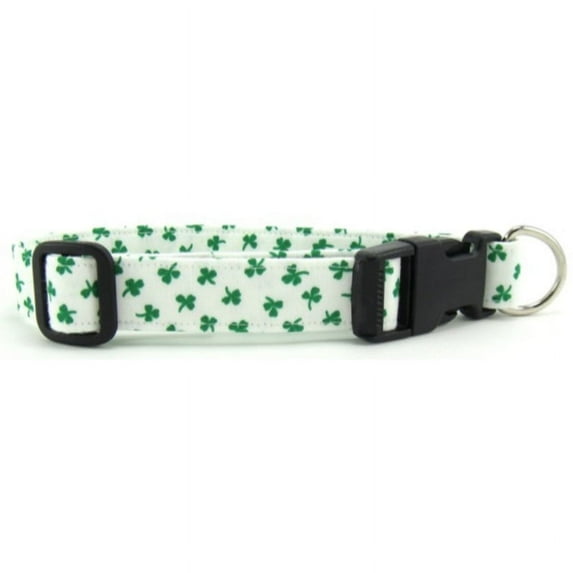 Shiny Shamrocks on White Dog Collar - Size - Medium