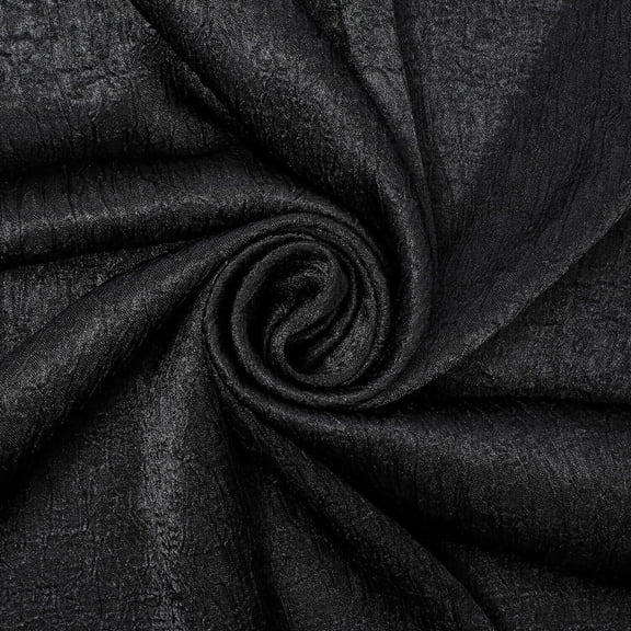 Shiny Shimmer Crinkle Satin Polyester 100 GSM Lightweight Fabric By The Yard - Black, 5 Yards