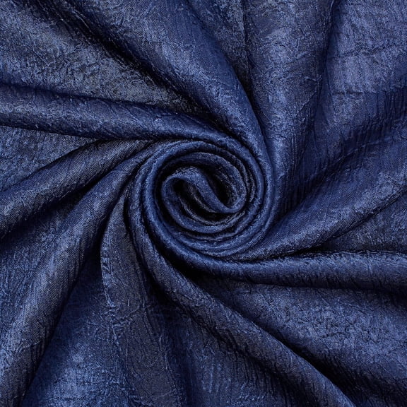 Shiny Shimmer Crinkle Satin Polyester 100 GSM Lightweight Fabric By The Yard - Navy Blue, 1 Yard