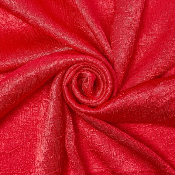 Shiny Shimmer Crinkle Satin Polyester 100 GSM Lightweight Fabric By The Yard - Red, 5 Yards