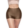 thumbnail image 1 of Shiny Shorts High Waist Hotpants Stretch Lightweight Comfy Short Length Neon Dance Shorts Wet Look Disco Party Rave Brown Small, 1 of 5