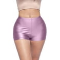 thumbnail image 1 of Shiny Shorts High Waist Hotpants Stretch Lightweight Comfy Short Length Neon Dance Shorts Wet Look Disco Party Rave Lavender X-Large, 1 of 5