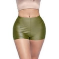 thumbnail image 1 of Shiny Shorts High Waist Hotpants Stretch Lightweight Comfy Short Length Neon Dance Shorts Wet Look Disco Party Rave Olive 2X, 1 of 5