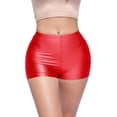 thumbnail image 1 of Shiny Shorts High Waist Hotpants Stretch Lightweight Comfy Short Length Neon Dance Shorts Wet Look Disco Party Rave Red 2X, 1 of 4