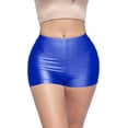 thumbnail image 1 of Shiny Shorts High Waist Hotpants Stretch Lightweight Comfy Short Length Neon Dance Shorts Wet Look Disco Party Rave Royal Large, 1 of 5