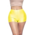 thumbnail image 1 of Shiny Shorts High Waist Hotpants Stretch Lightweight Comfy Short Length Neon Dance Shorts Wet Look Disco Party Rave Yellow Medium, 1 of 5