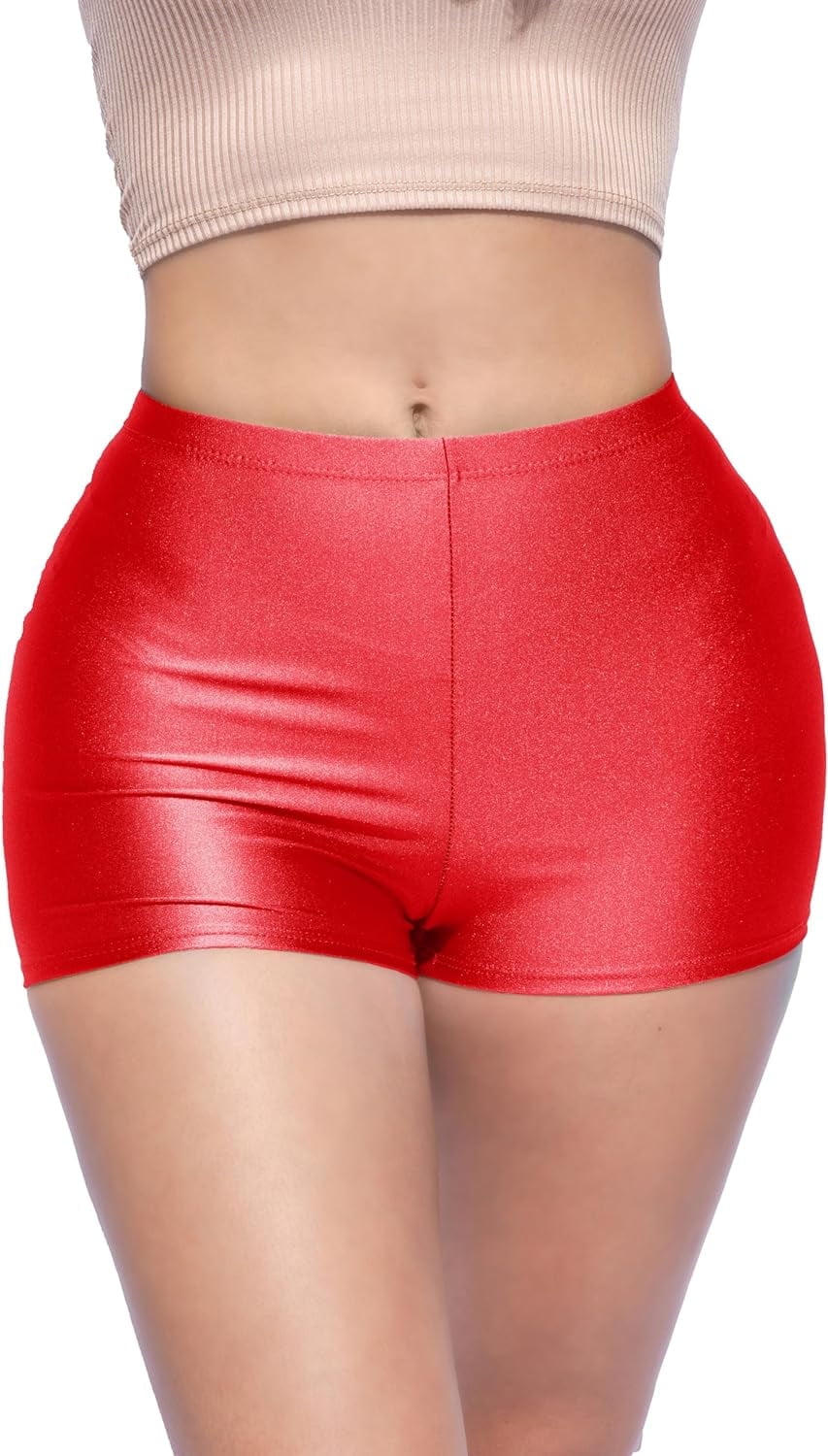 Neon Rave Outfits Women Black Satin Shorts Shiny Neon Dance Shorts