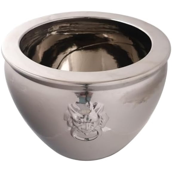 Shiny Silver Chinese Porcelain Cachepot Planter for Home and Garden$$Garden & Patio