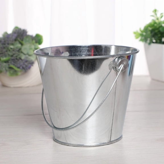 Shiny Silver Galvanized Metal Bucket, Mini Tin Pail With Handle, Succulent Planter Pot, Kids Beach Sand Toy